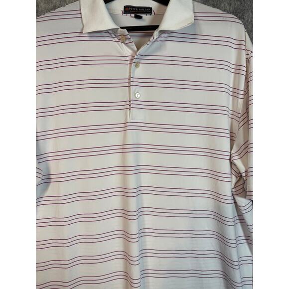 Peter Millar Summer Comfort White Purple Stripe Performance Golf Polo - Large - Picture 2 of 8